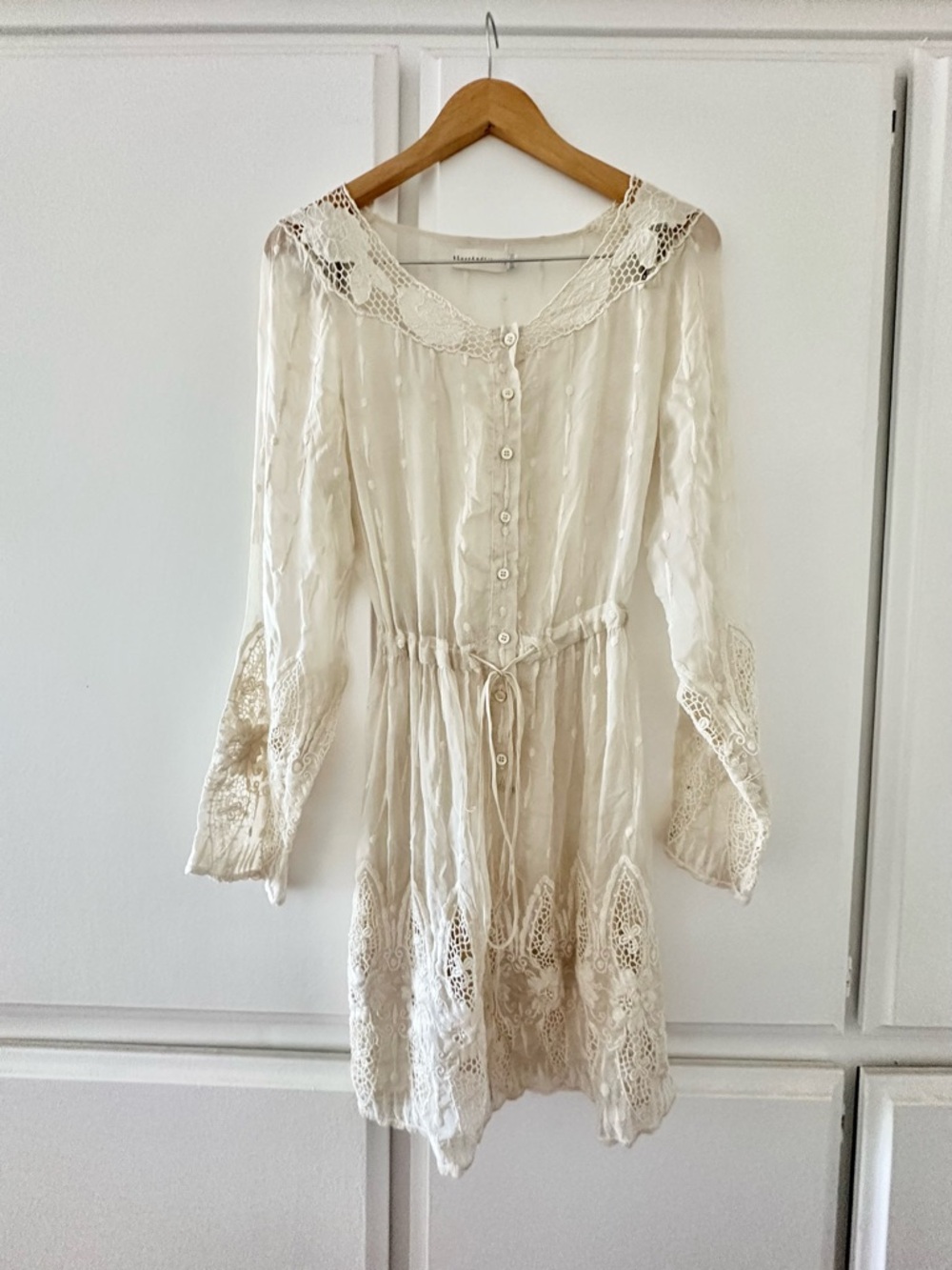 4LoveAndLiberty Ivory Lace-Trim Button Down Tunic Dress